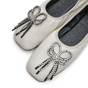 Loewe Women's ivory rhinestone bow Flats